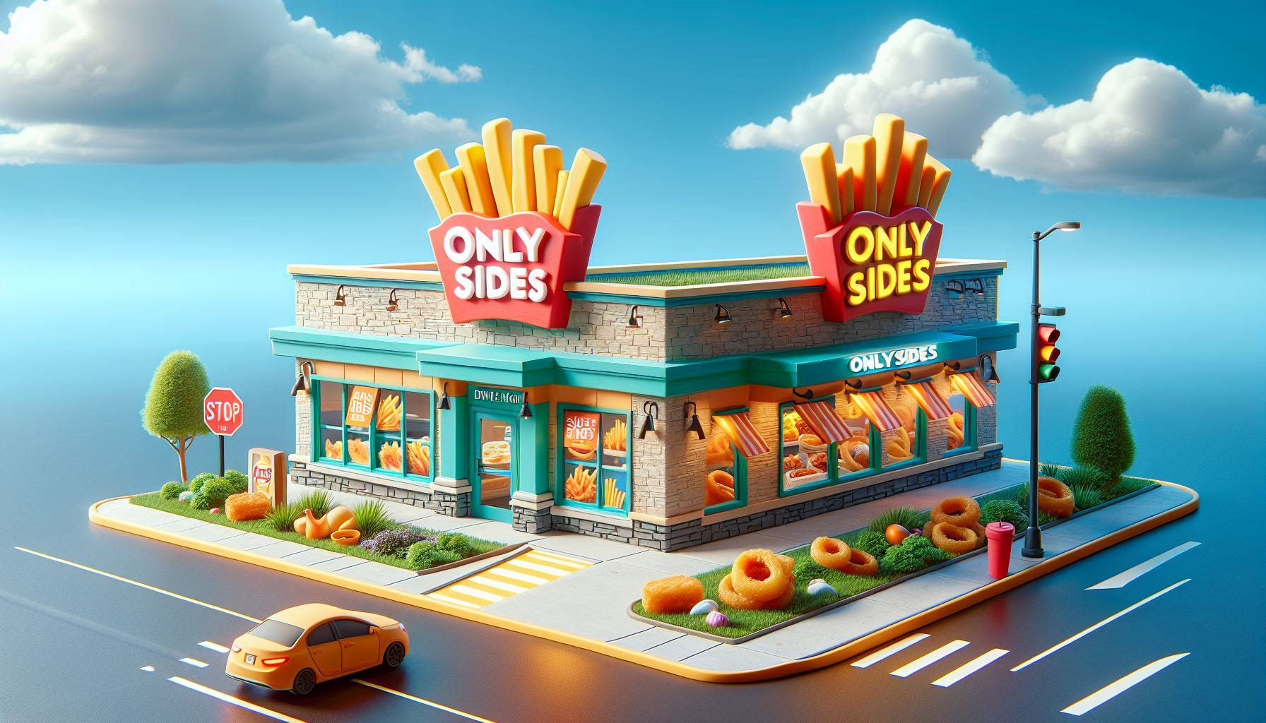 Exterior view of OnlySides restaurant